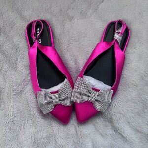 Hot Pink Embellished Bow Pointed Toe Slingback (WW)